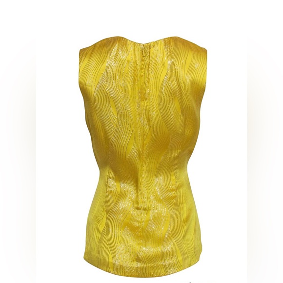 Tory Burch Fitted Sleeveless Metallic Yellow & Gold ‘Elson’ Silk Blouse, 2 - Picture 5 of 14